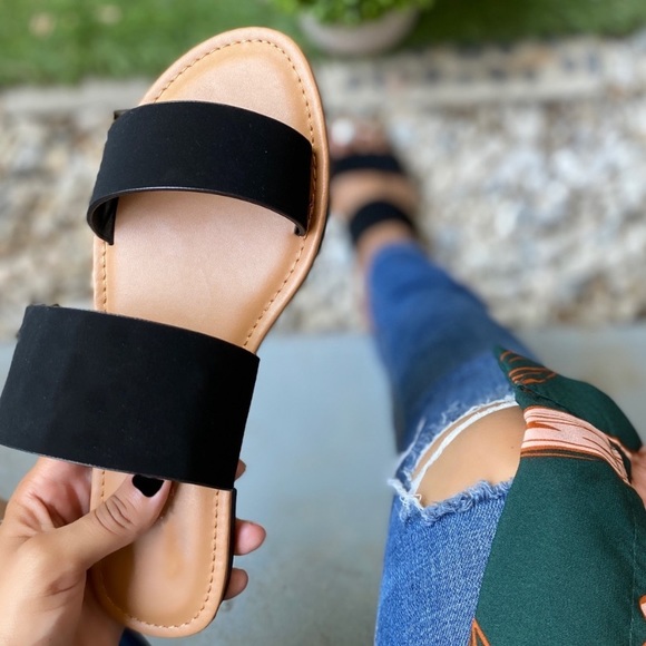 🌿2/$12   Black Nubuck Double band Sandals - Picture 3 of 5